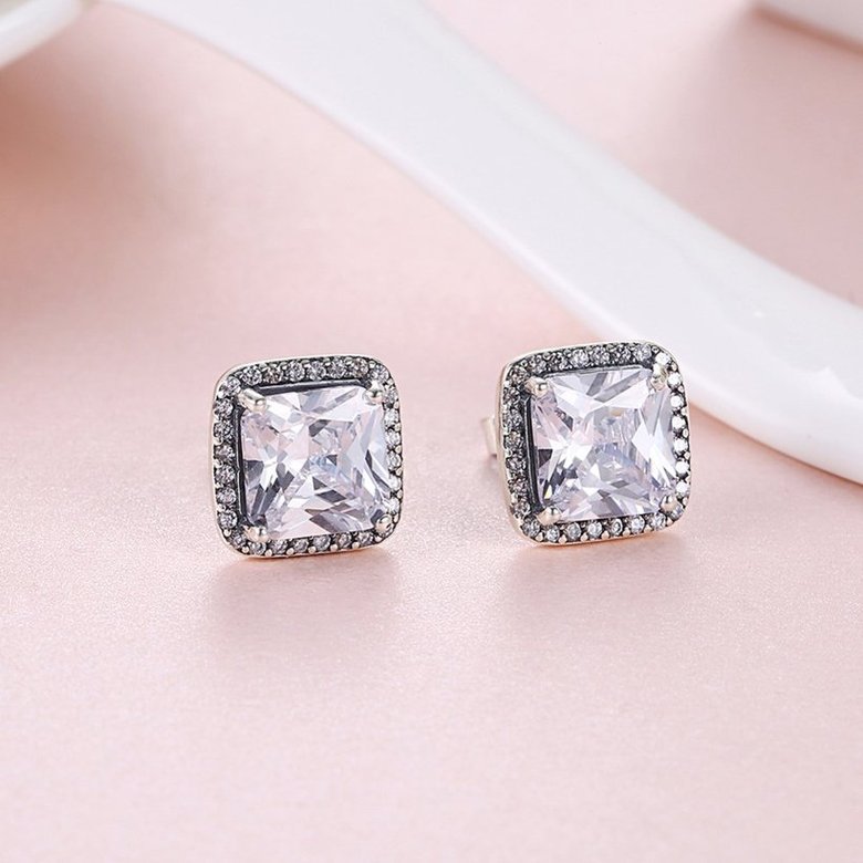 Wholesale Classical jewelry pure 925 sterling silver earrings Unique personality big square crystal earrings Female wedding earrings TGSLE039 1