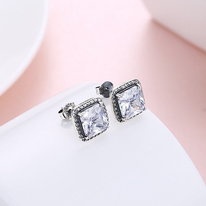 Wholesale Classical jewelry pure 925 sterling silver earrings Unique personality big square crystal earrings Female wedding earrings TGSLE039 2