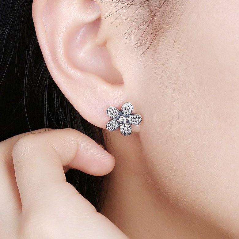 Wholesale Vintage Simple 925 Sterling Silver Crystal Flower Earrings Fashion Elegant crystal Earrings Jewelry  For Lady TGSLE041 0