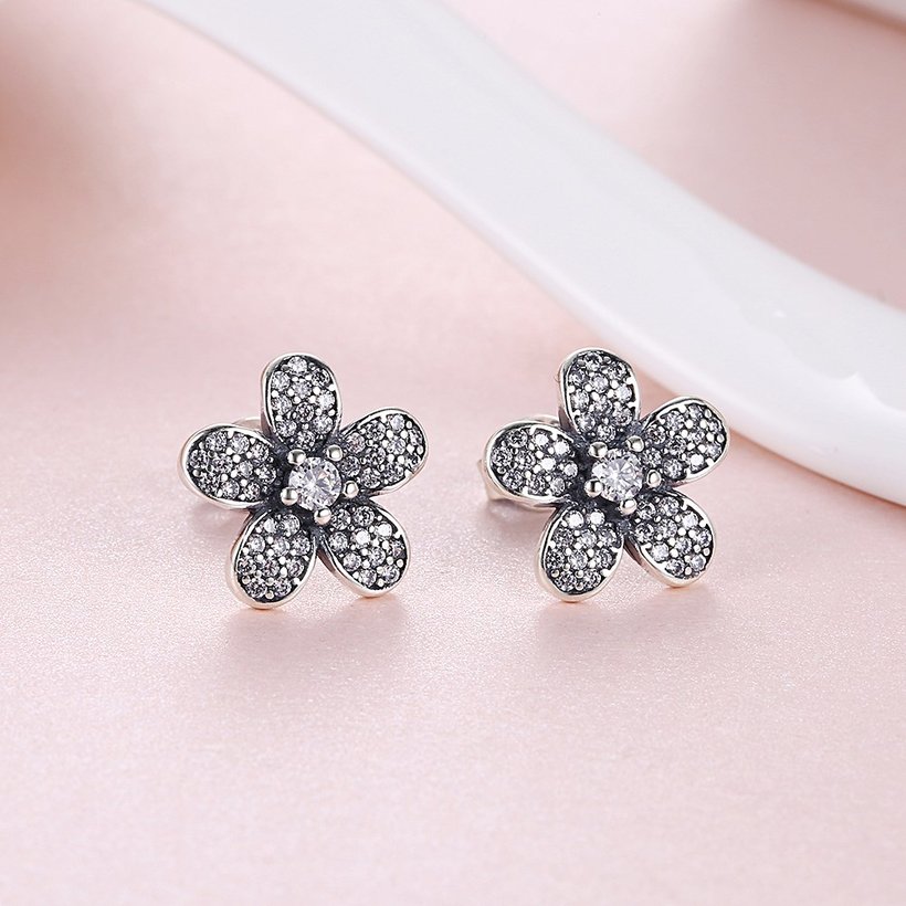 Wholesale Vintage Simple 925 Sterling Silver Crystal Flower Earrings Fashion Elegant crystal Earrings Jewelry  For Lady TGSLE041 1