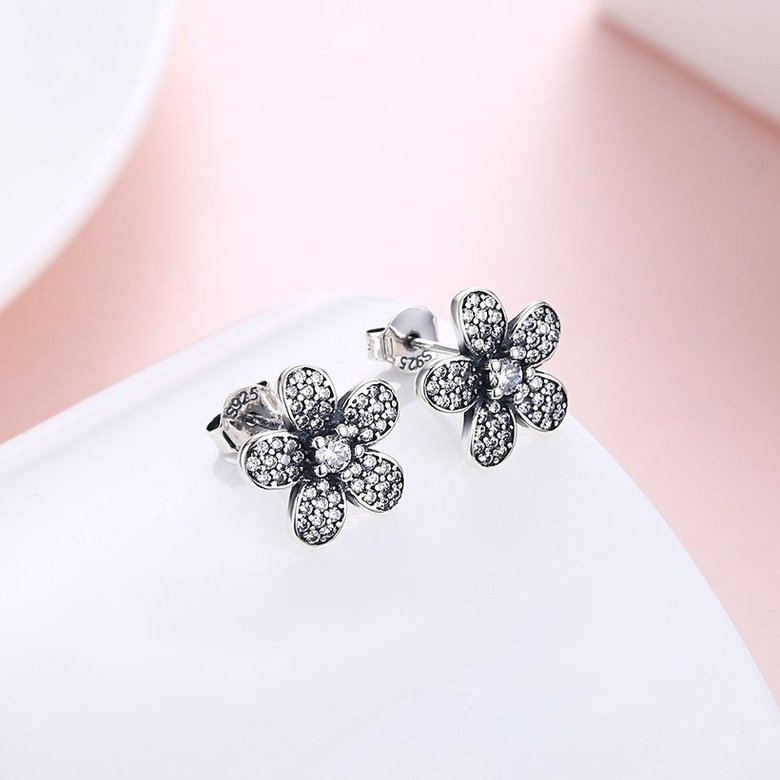 Wholesale Vintage Simple 925 Sterling Silver Crystal Flower Earrings Fashion Elegant crystal Earrings Jewelry  For Lady TGSLE041 2