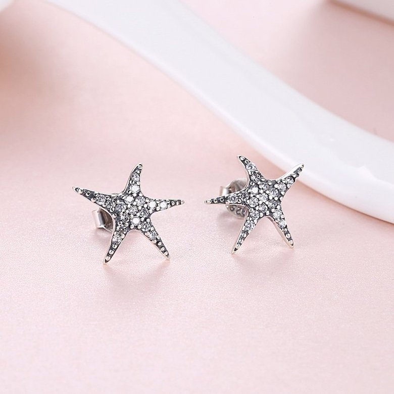 Wholesale Vintage New Fashion Anti-allergic 925 Sterling Silver Jewelry Micro-embedded Crystal Starfish Personality Exquisite Earrings TGSLE043 1