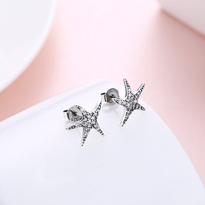 Wholesale Vintage New Fashion Anti-allergic 925 Sterling Silver Jewelry Micro-embedded Crystal Starfish Personality Exquisite Earrings TGSLE043 2