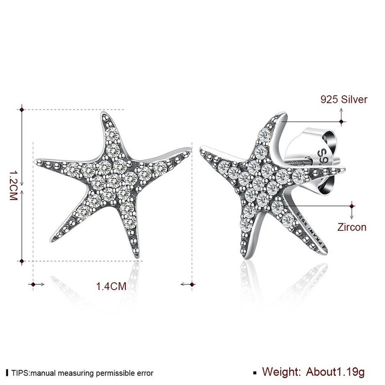Wholesale Vintage New Fashion Anti-allergic 925 Sterling Silver Jewelry Micro-embedded Crystal Starfish Personality Exquisite Earrings TGSLE043 3