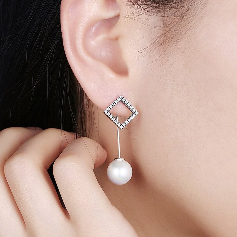 Wholesale Elegant Round Imitation Pearl Dangle Earrings Dazzling square shape CZ Women Wedding Graceful Accessories Fashion Earrings TGSLE045 0