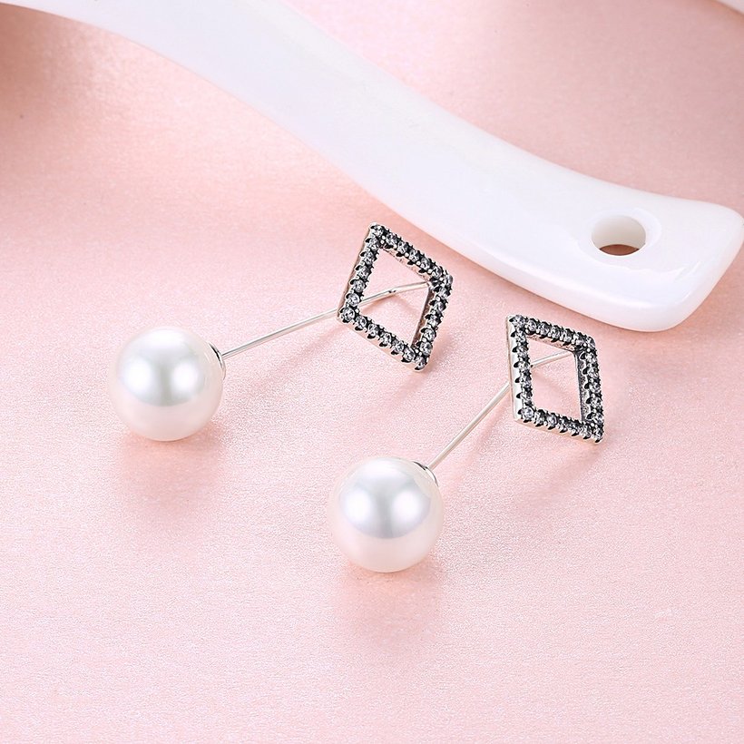 Wholesale Elegant Round Imitation Pearl Dangle Earrings Dazzling square shape CZ Women Wedding Graceful Accessories Fashion Earrings TGSLE045 1