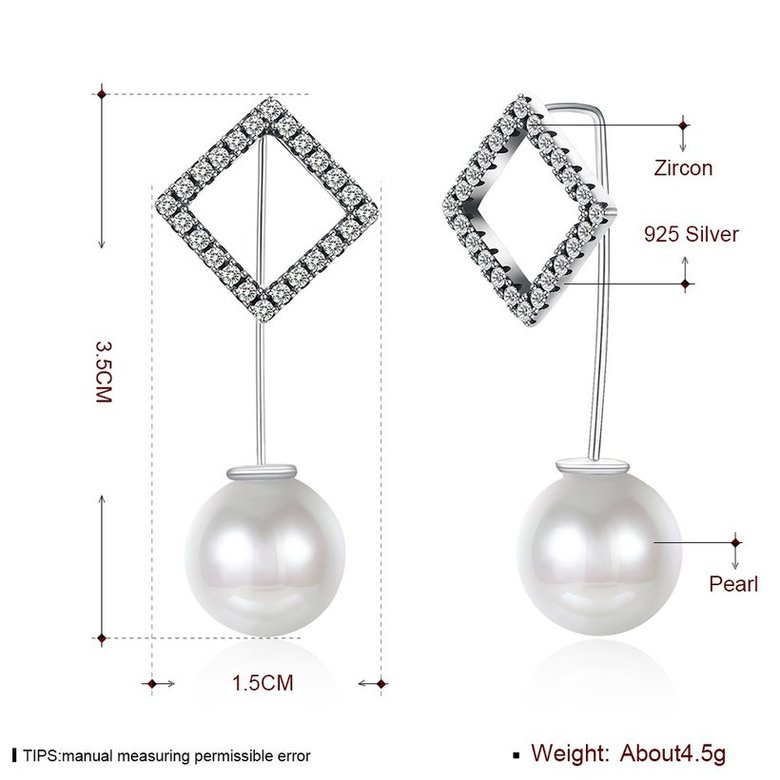 Wholesale Elegant Round Imitation Pearl Dangle Earrings Dazzling square shape CZ Women Wedding Graceful Accessories Fashion Earrings TGSLE045 2