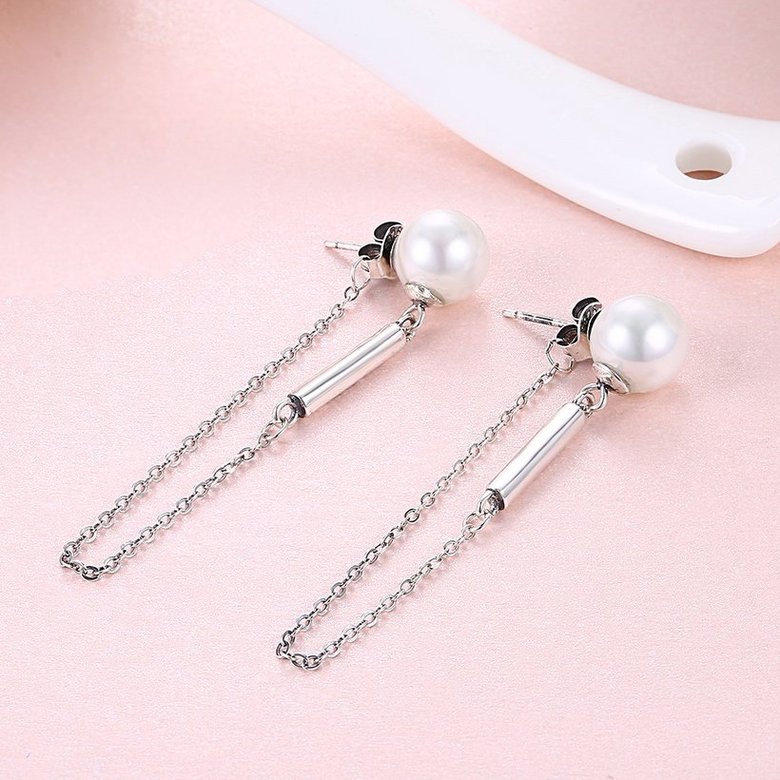 Wholesale Elegant Round Imitation Pearl Dangle Earrings Dazzling tassel chain Women Wedding Graceful Accessories Fashion Earrings TGSLE047 1