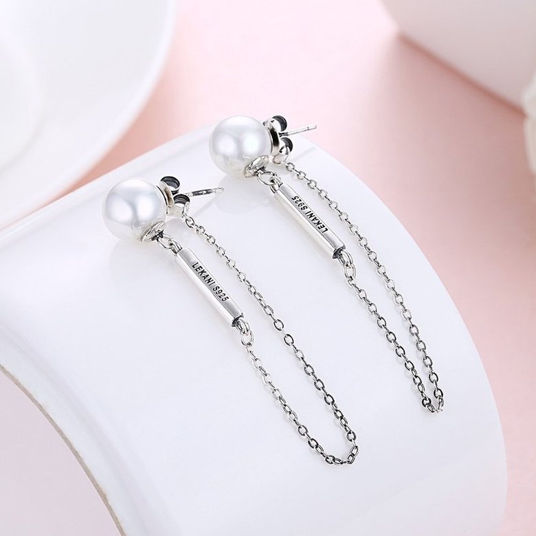 Wholesale Elegant Round Imitation Pearl Dangle Earrings Dazzling tassel chain Women Wedding Graceful Accessories Fashion Earrings TGSLE047 2