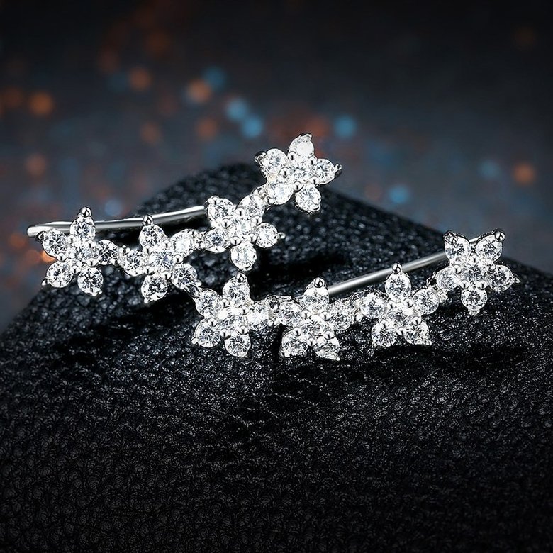 Wholesale Fashion AAA Cubic Zircon Flower Shape 925 Sterling Silver Stud Earrings for Women Popular Wedding Birthday Jewelry Gift TGSLE156 4