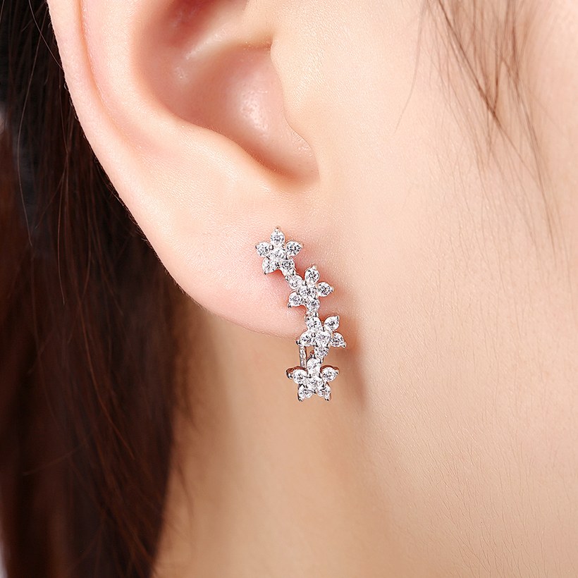 Wholesale Fashion AAA Cubic Zircon Flower Shape 925 Sterling Silver Stud Earrings for Women Popular Wedding Birthday Jewelry Gift TGSLE156 5