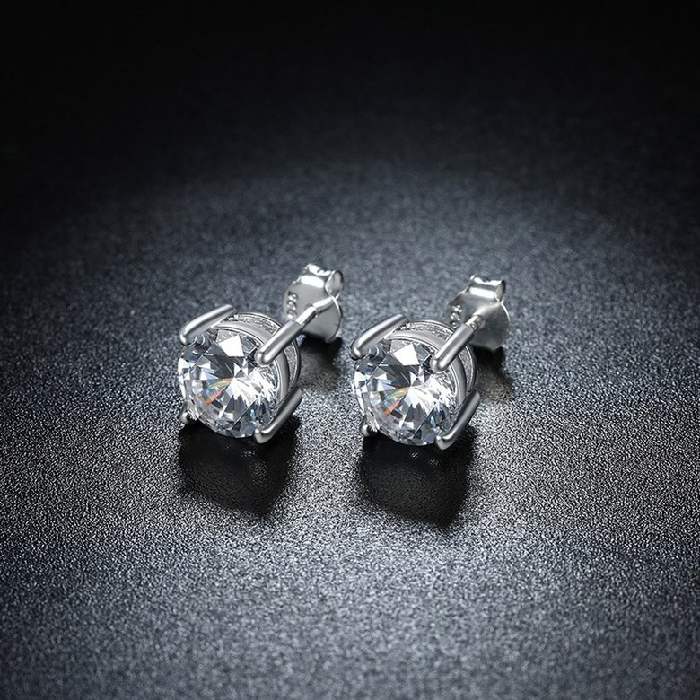 Wholesale Simple Fashion AAA Zircon Crystal Round Small Stud Earrings Wedding 925 Sterling Silver Earring for Women Girls Jewelry Gift TGSLE162 3