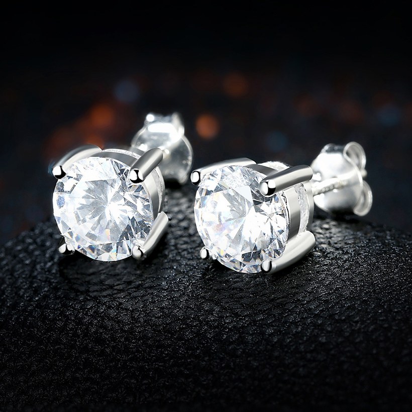 Wholesale Simple Fashion AAA Zircon Crystal Round Small Stud Earrings Wedding 925 Sterling Silver Earring for Women Girls Jewelry Gift TGSLE162 4