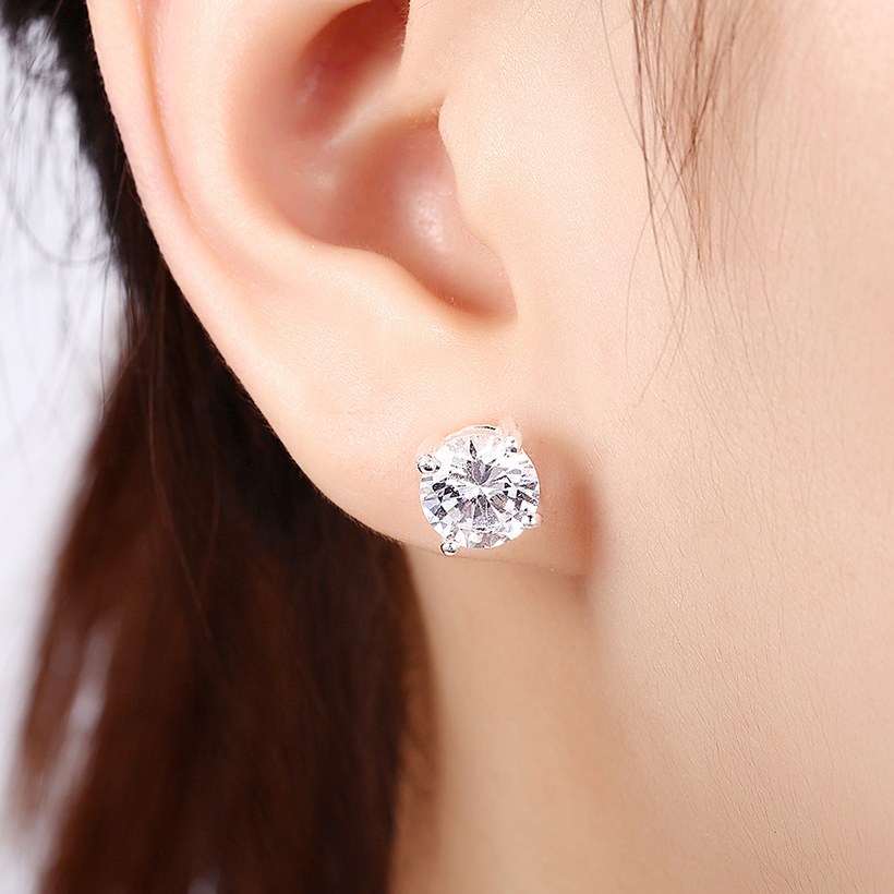 Wholesale Simple Fashion AAA Zircon Crystal Round Small Stud Earrings Wedding 925 Sterling Silver Earring for Women Girls Jewelry Gift TGSLE162 5