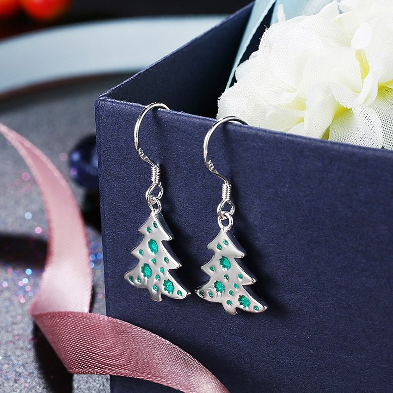 Wholesale Cute Christmas Tree dangle Earrings Silver earring fine Gift For Women Trendy Designer Earings  TGSPDE356 1
