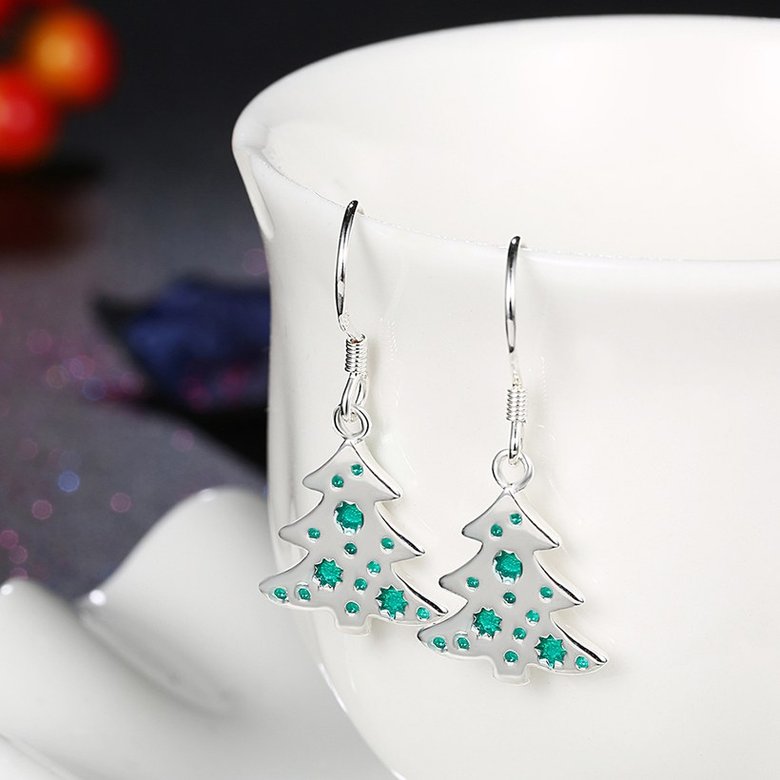 Wholesale Cute Christmas Tree dangle Earrings Silver earring fine Gift For Women Trendy Designer Earings  TGSPDE356 3