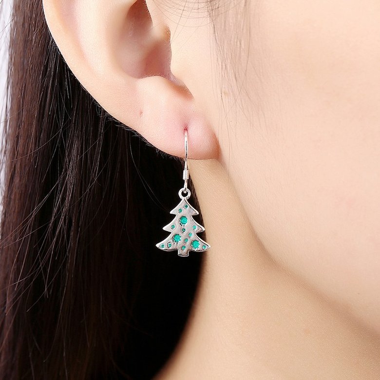 Wholesale Cute Christmas Tree dangle Earrings Silver earring fine Gift For Women Trendy Designer Earings  TGSPDE356 4