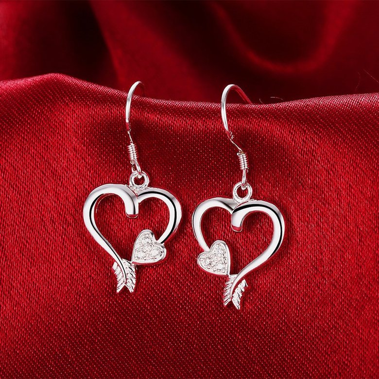 Wholesale Romantic Silver Heart White CZ Dangle Earring for delicate high quality wedding fine jewelry gift TGSPDE035 2