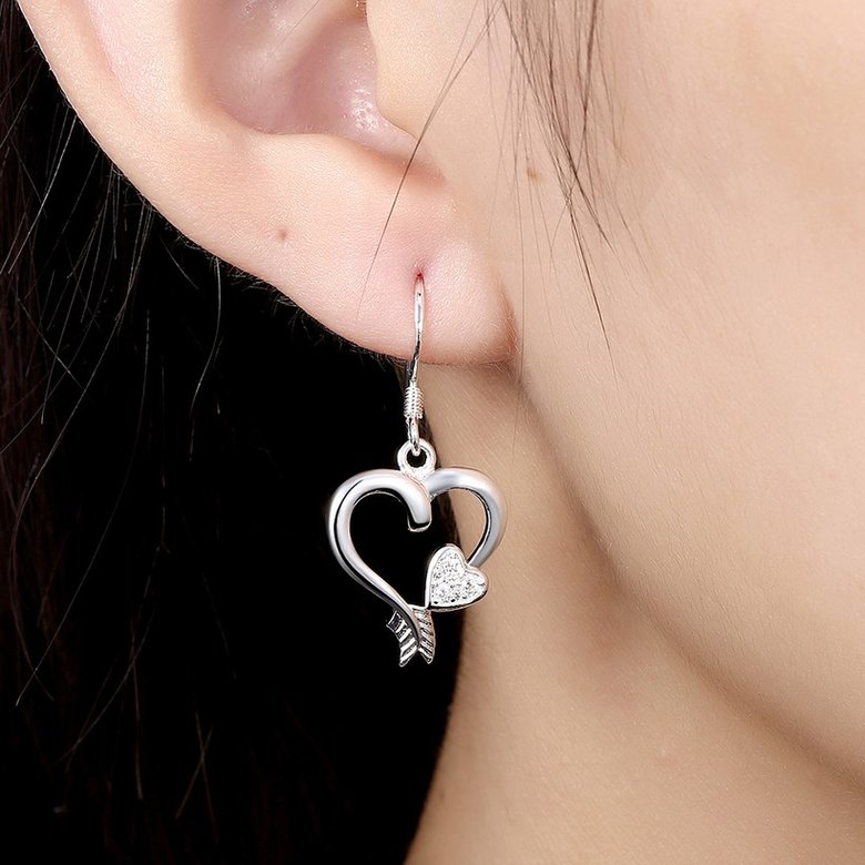 Wholesale Romantic Silver Heart White CZ Dangle Earring for delicate high quality wedding fine jewelry gift TGSPDE035 3