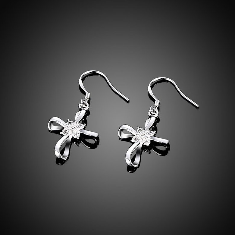 Wholesale Romantic Silver Bowknot White Dangle Earring Crystal Cross Dangle Earrings For Women New Trend Lady Fashion Jewelry  TGSPDE053 1