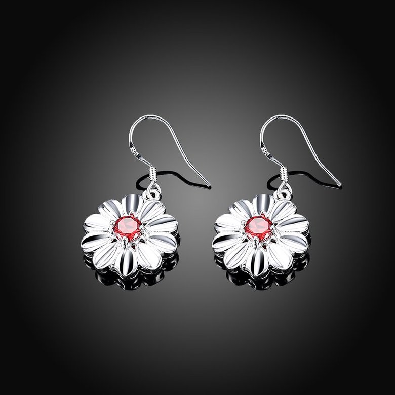 Wholesale Trendy Silver Plated red CZ Dangle Earring Purity Little Daisy Stud Earrings For Women wholesale jewelry  TGSPDE059 1