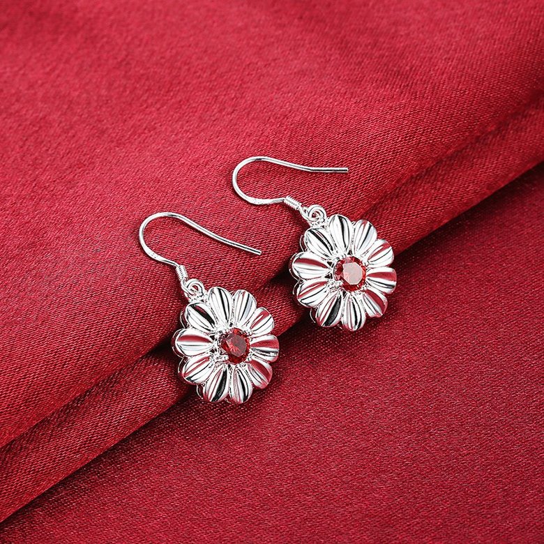 Wholesale Trendy Silver Plated red CZ Dangle Earring Purity Little Daisy Stud Earrings For Women wholesale jewelry  TGSPDE059 2