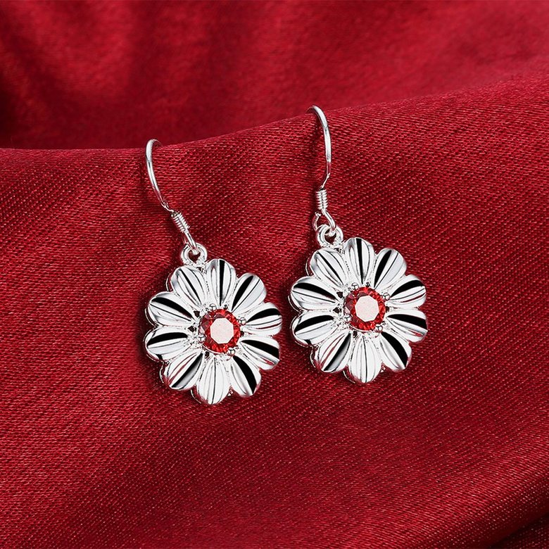 Wholesale Trendy Silver Plated red CZ Dangle Earring Purity Little Daisy Stud Earrings For Women wholesale jewelry  TGSPDE059 3