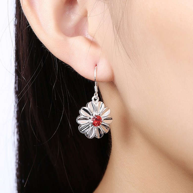 Wholesale Trendy Silver Plated red CZ Dangle Earring Purity Little Daisy Stud Earrings For Women wholesale jewelry  TGSPDE059 4