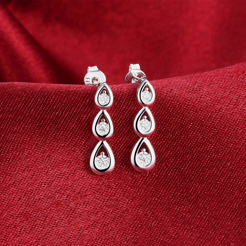 Wholesale New Arrival Silver Water Drop White  Cubic Zirconia CZ Dangle Earring Wedding Drop Earrings Bridal or Bridesmaid Jewelry TGSPDE075 3