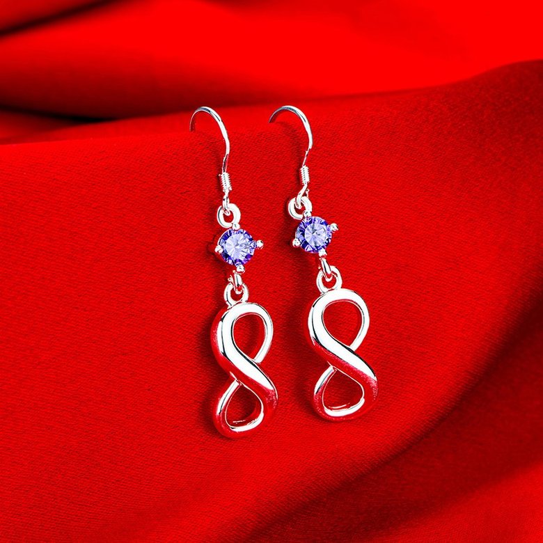 Wholesale Big purple Crystal earrings silver plated long Dangle earrings for women wedding jewelry fine gift for girlfriend TGSPDE090 2