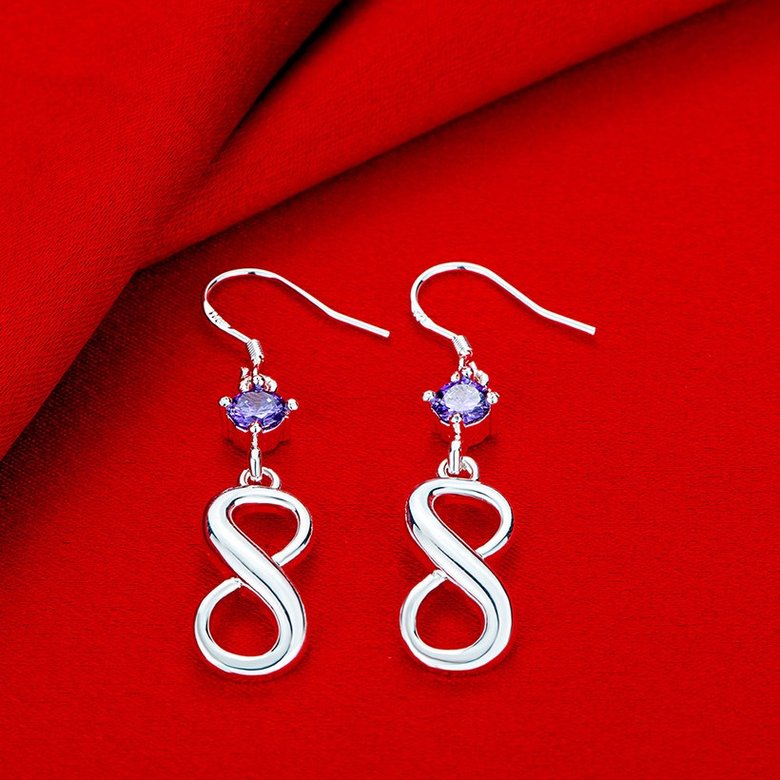 Wholesale Big purple Crystal earrings silver plated long Dangle earrings for women wedding jewelry fine gift for girlfriend TGSPDE090 3