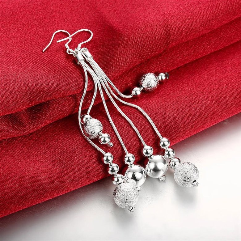 Wholesale Trendy Silver Water Drop Dangle Earring Three Line Bead Long Drop Earrings For Women Valentine'S Day Earring Jewelry Top Quality TGSPDE154 2