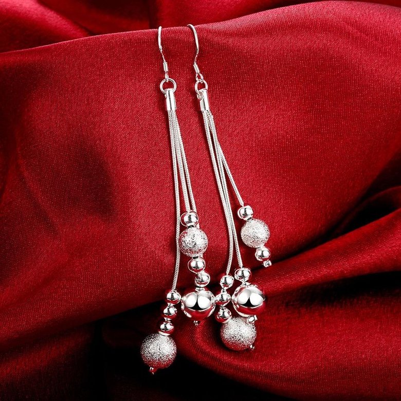 Wholesale Trendy Silver Water Drop Dangle Earring Three Line Bead Long Drop Earrings For Women Valentine'S Day Earring Jewelry Top Quality TGSPDE154 3