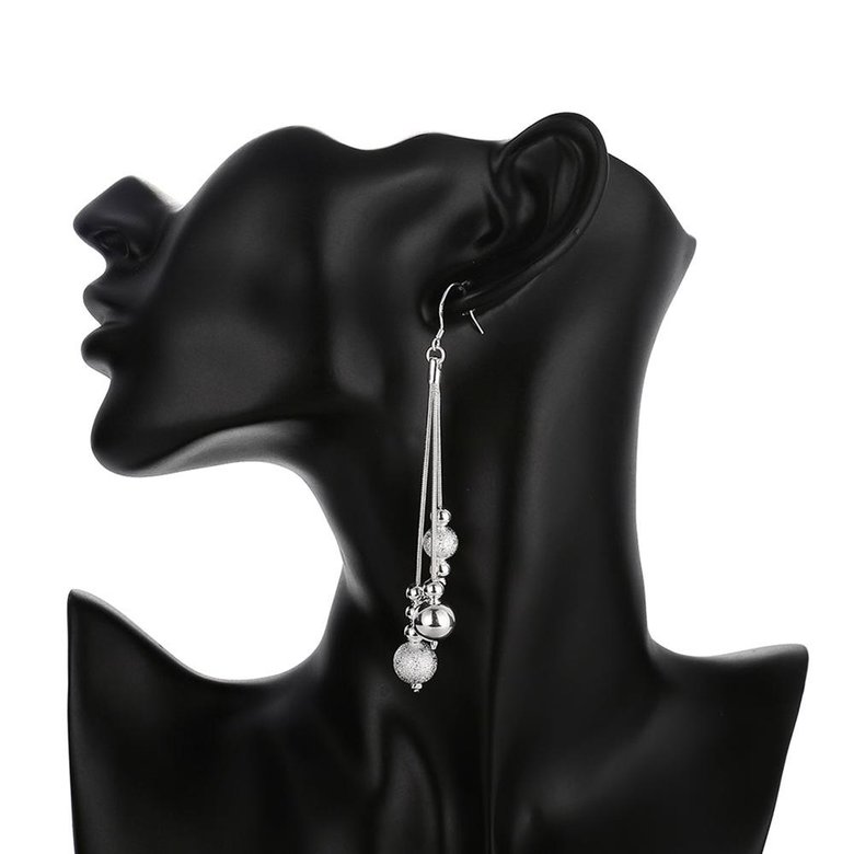 Wholesale Trendy Silver Water Drop Dangle Earring Three Line Bead Long Drop Earrings For Women Valentine'S Day Earring Jewelry Top Quality TGSPDE154 4