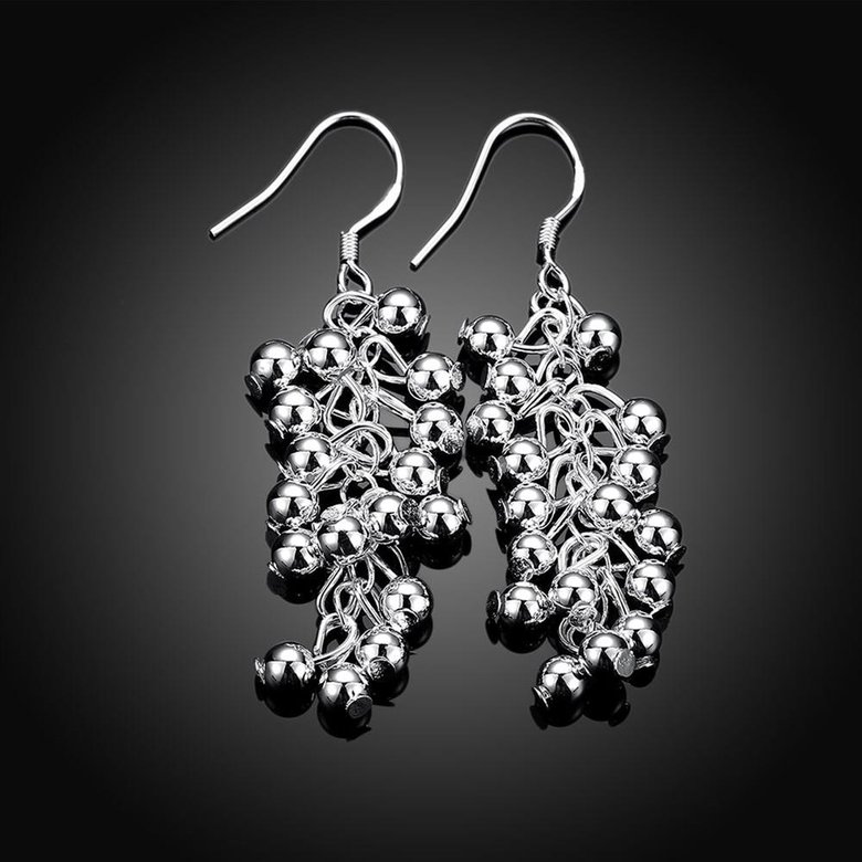 Wholesale silver plated Grape cluster shape Dangle earrings for women wedding jewelry Long cluster little ball earring TGSPDE158 2