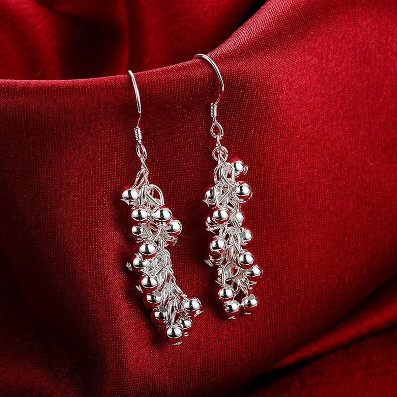 Wholesale silver plated Grape cluster shape Dangle earrings for women wedding jewelry Long cluster little ball earring TGSPDE158 4