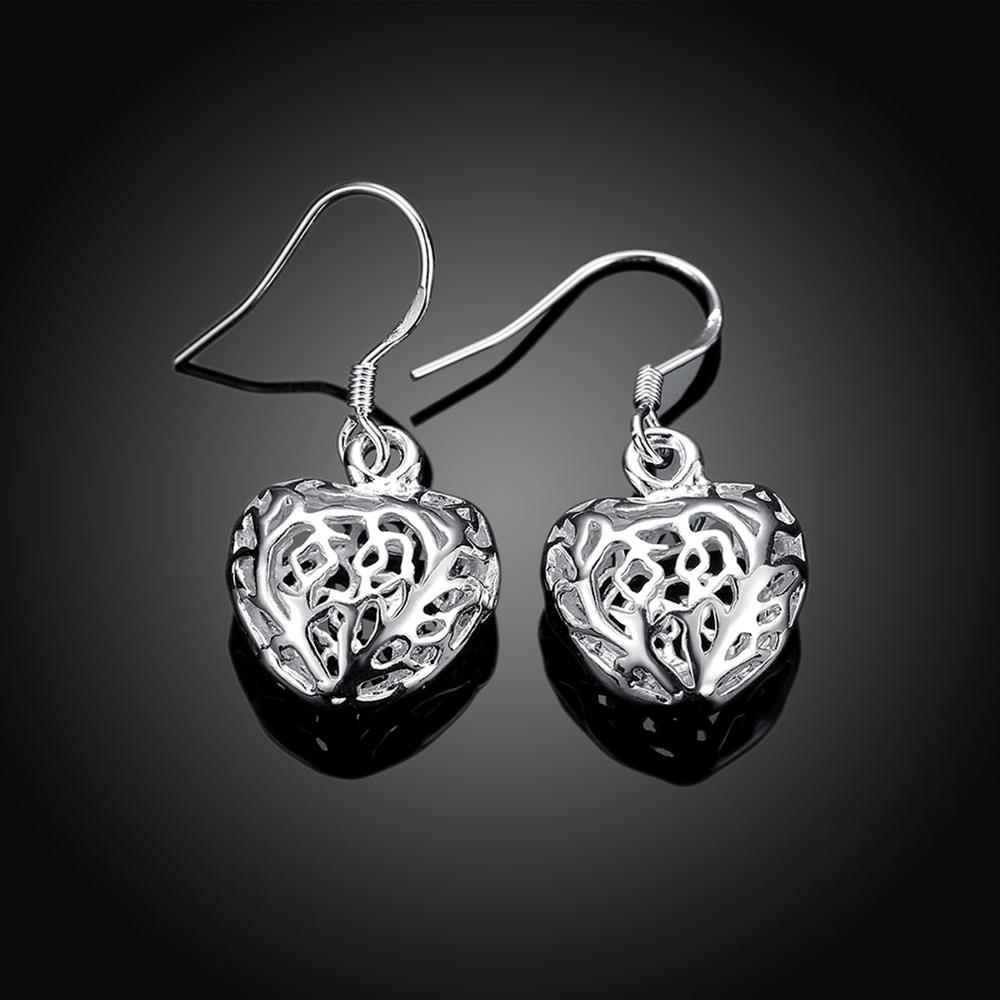 Wholesale Bridal Jewelry Sets Silver plated Hollow Heart Earring For Women Wedding Jewelry Valentine's Gifts TGSPDE169 2