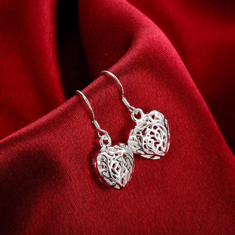 Wholesale Bridal Jewelry Sets Silver plated Hollow Heart Earring For Women Wedding Jewelry Valentine's Gifts TGSPDE169 4