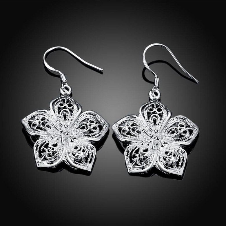 Wholesale Hot Sale big Flower Silver Plated Earrings Fine Fashion Jewelry Bijoux Camellia shinny Earrings For Women TGSPDE178 2