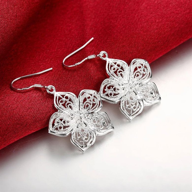 Wholesale Hot Sale big Flower Silver Plated Earrings Fine Fashion Jewelry Bijoux Camellia shinny Earrings For Women TGSPDE178 3