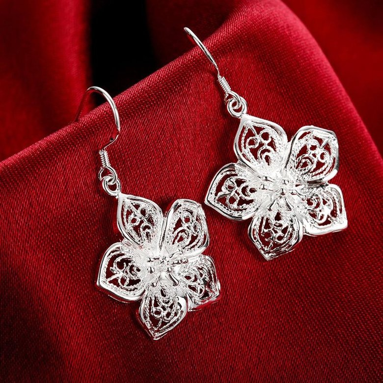 Wholesale Hot Sale big Flower Silver Plated Earrings Fine Fashion Jewelry Bijoux Camellia shinny Earrings For Women TGSPDE178 4
