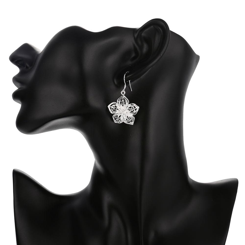 Wholesale Hot Sale big Flower Silver Plated Earrings Fine Fashion Jewelry Bijoux Camellia shinny Earrings For Women TGSPDE178 5