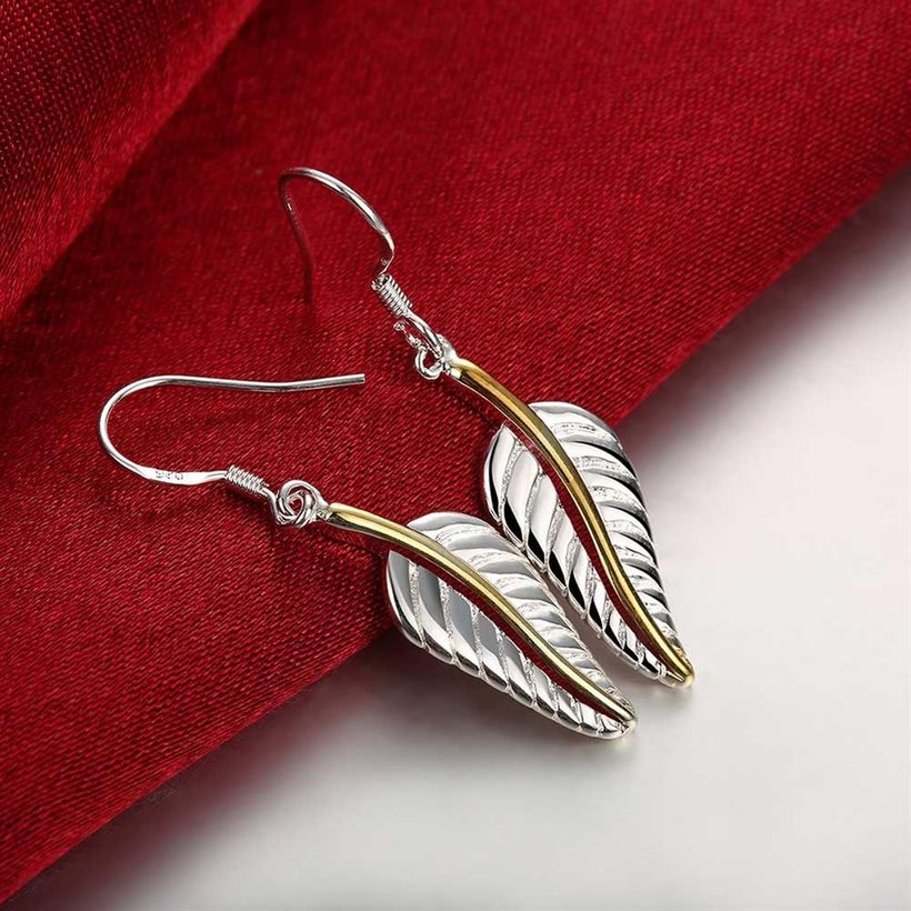 Wholesale Hot selling silver plated Korean style sweet feather long earring temperament simple personality earrings TGSPDE187 0