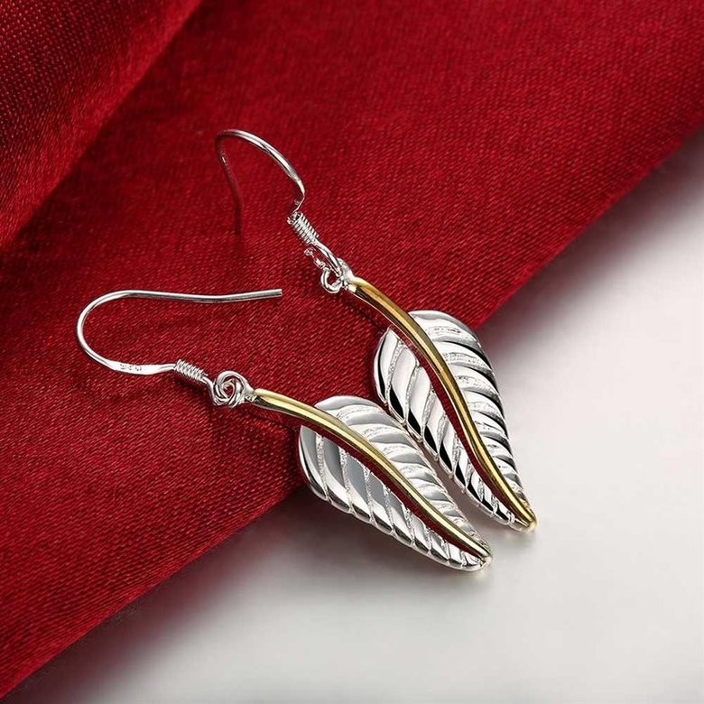 Wholesale Hot selling silver plated Korean style sweet feather long earring temperament simple personality earrings TGSPDE187 0