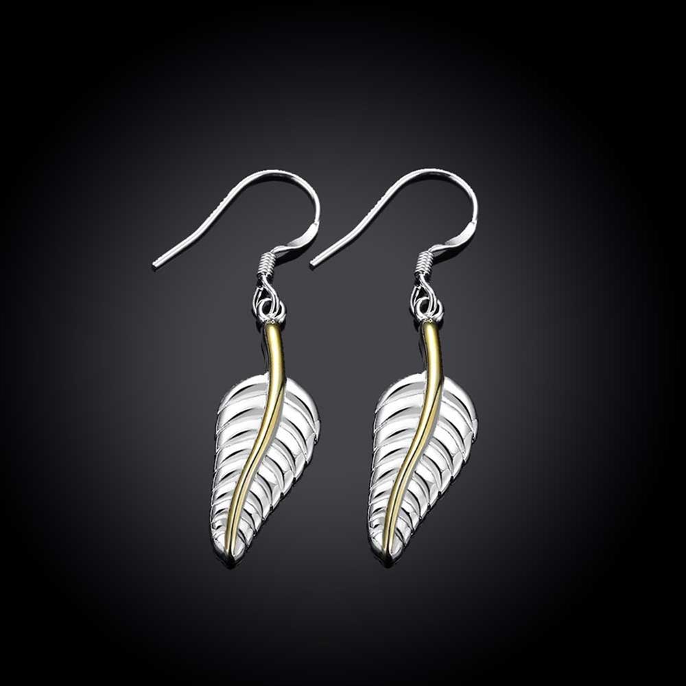 Wholesale Hot selling silver plated Korean style sweet feather long earring temperament simple personality earrings TGSPDE187 2