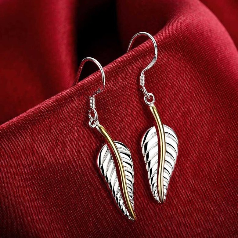 Wholesale Hot selling silver plated Korean style sweet feather long earring temperament simple personality earrings TGSPDE187 3