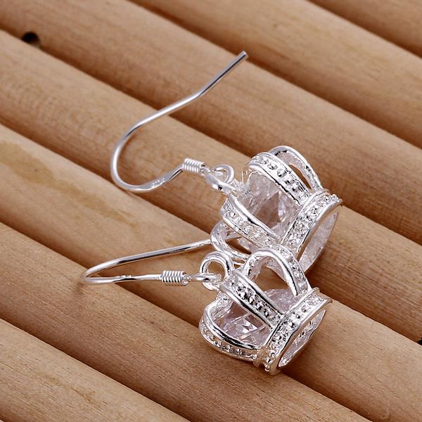 Wholesale Hot selling jewelry Silver plated Earrings Women Crown Crystal Drop Earring For Women Engagement Jewelry TGSPDE210 2