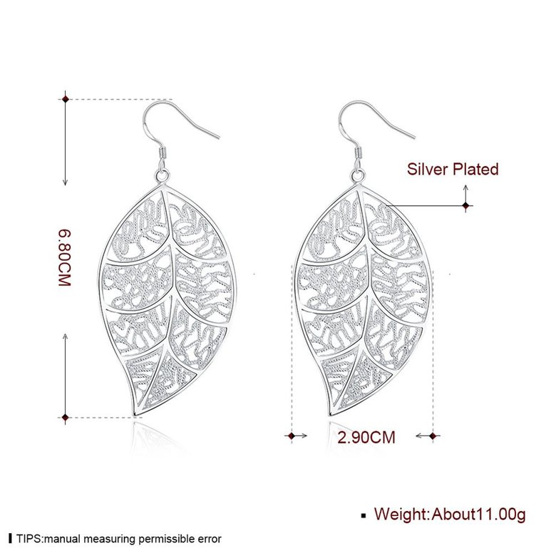 Wholesale Romantic Silver Plated Dangle Earring simple design big leaf hollow earring jewelry  TGSPDE223 0