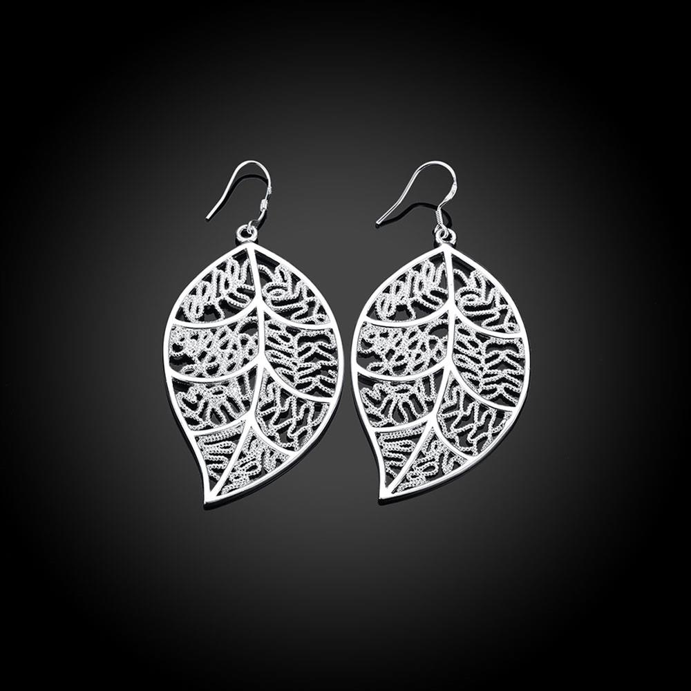 Wholesale Romantic Silver Plated Dangle Earring simple design big leaf hollow earring jewelry  TGSPDE223 1