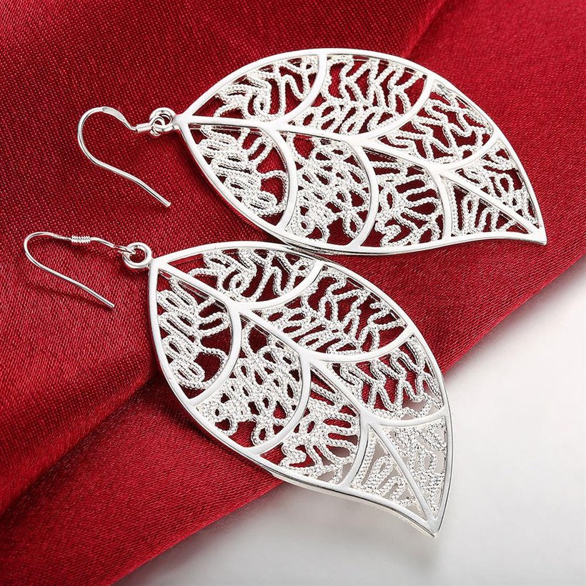 Wholesale Romantic Silver Plated Dangle Earring simple design big leaf hollow earring jewelry  TGSPDE223 2